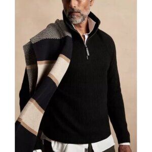 Banana Republic Mens Iltalian Wool-Blend Half-Zip Sweater Ribbed Black L